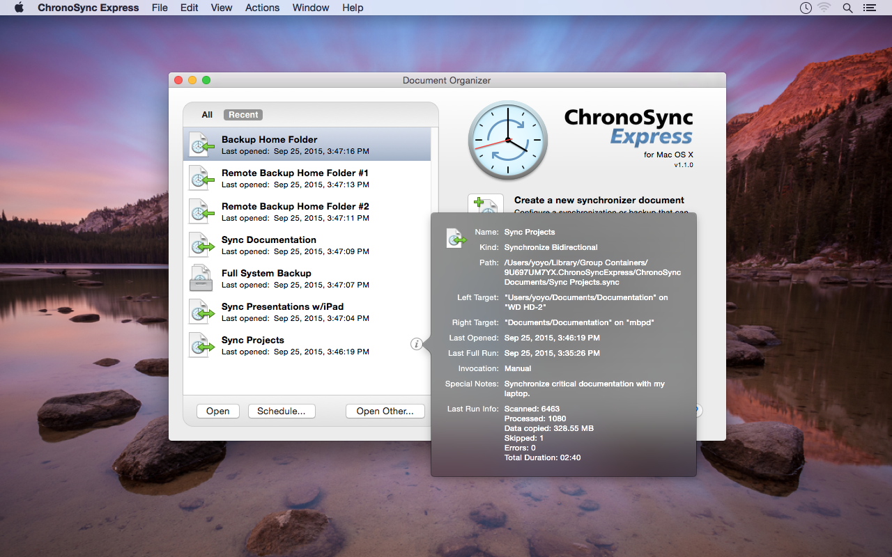 sync a file in chronosync