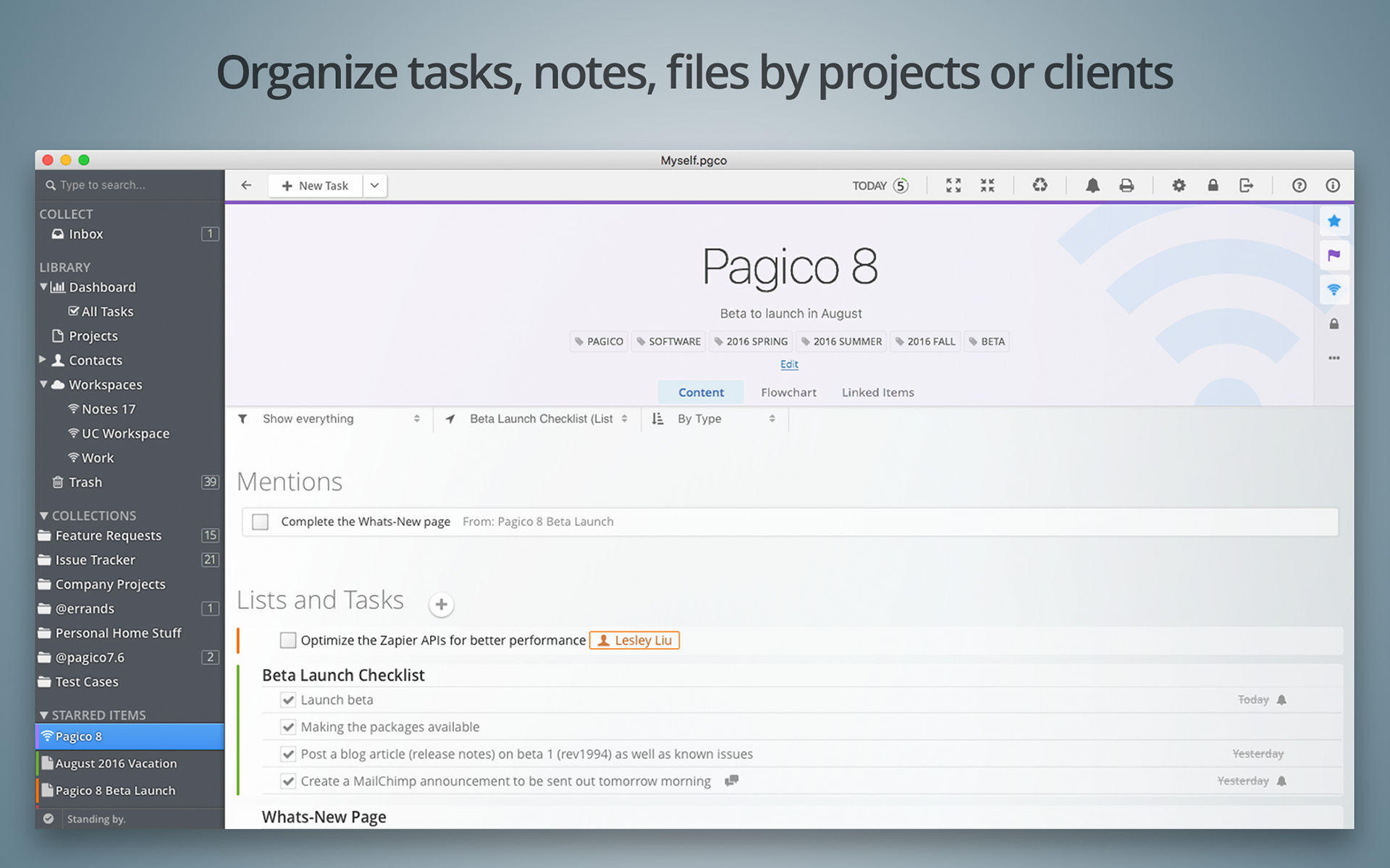 pagico archive completed tasks